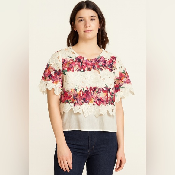 ASOS Cropped Lace Floral BohoTop Size 2 - Picture 1 of 6